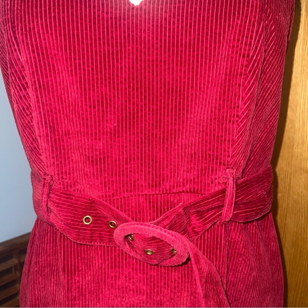 American‎ Eagle Outfitters Deep Red Corduroy Jumper Dress Large Belted Pockets - Picture 2 of 8